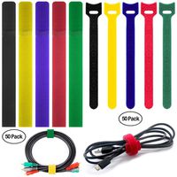 FineGood 100 Pack Cable Ties with 2 Types, Multi-Color Reusable Fastening Adhesive Cord Rope Organizer Management for Tablet Laptop PC TV Home Office Electronics Wire -5 Colors