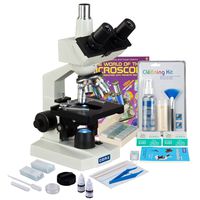 OMAX 40X-2500X LED Lab Microscope + Slide Preparation Kit + Prepared & Blank Slides + Book + Cleaning Kit