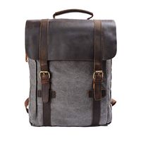 S-ZONE Retro Canvas Leather School Travel Backpack Rucksack 15.6 inch Laptop Bag (Gray)