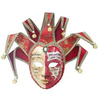 Hophen Red Volto Resin Music Venetian Jester Mask Full Face Masquerade Bell Joker Wall Decorative Art Collection