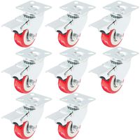 Online Best Service 8 Pack with Brake Caster Wheels Swivel Plate Casters On Red Polyurethane Wheels