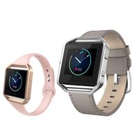 ZUKVYE Leather Bands Compatible Fitbit Blaze Smart Watch, Small and Large Genuine Leather Replacement Band with Metal Frame for Women Men-E Small