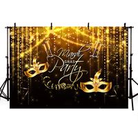 MEHOFOTO Mardi Gras Party Photo Studio Booth Background Props Glitter Gold and Black Mask Champagne Makeup Dance Party Decoration Backdrops Banner for Photography Poster 7x5ft