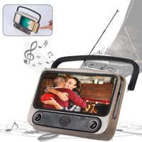 Volwco Newest 3-in-1 Retro TV Style Wireless Speaker with Phone Stand, FM Radio Function with Antenna, USB Rechargeable BT Speaker Table Cell Phone Accessories for Phones with 4.7-5.5 Inch Screen