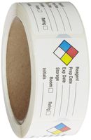 Roll Products 163-0014 Litho Removable Adhesive HMIG Label with 4 Color Imprint, Reagent Name (with blank), 2-1/2" Length x 1-1/2" Width, for Identifying and Marking, White (Roll of 250)