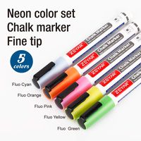 ZEYAR Liquid Chalk Marker-Wet Erase Marker, 3mm Fine Tip for Detailed Drawing, Pack of 5,Great Color Options, Writes on Nonporous Chalkboards, Bistro Boards, Windows and Plastic (Neon Colors)