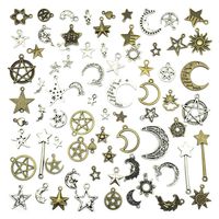 Celestial Mixed Sun Moon Star Charms, JIALEEY Wholesale Bulk Lots Antique Alloy Charms Pendants DIY for Necklace Bracelet Jewelry Making and Crafting, 100g(74PCS)
