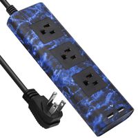 Surge Protector Power Strip with 2 USB 3 Outlet, 9.8 Ft Extension Cord, UL V-0 Fireproof, with Cable Tie OverLoad Protection ON/OFF Switch Flat Plug 110-240V, for iPhone Home Office Travel, Black Cord