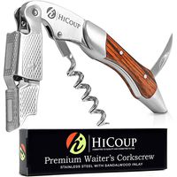Waiters Corkscrew by HiCoup - Professional Stainless Steel with Sandalwood Inlay All-in-one Corkscrew, Bottle Opener and Foil Cutter, the Favoured Wine Opener of Sommeliers, Waiters and Bartenders
