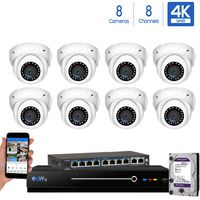 GW Security 8 Channel 4K NVR 8MP IP Camera Network PoE H.265 Surveillance System with 8-Piece Ultra HD 4K 2160P Weatherproof Outdoor/Indoor Dome Security Cameras - White