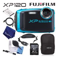 Fujifilm FinePix XP120 Waterproof Digital Camera (Sky Blue) Basic Camera Accessory Bundle with Soft Carrying Case + Professional Cleaning Kit + Much More