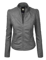 Lock and Love LL WJC746A Womens Vegan Leather Motorcycle Jacket XS Grey