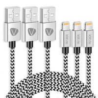 Voltrix Cable - MFi Certified Charger 1ft 3 Pack Nylon Braided - Fast Charging & Sync Power Cord Compatible with iPhone X/Xs/Xs Max/Xr / 8/7 Plus and iPad Pro Mini Air - Grey