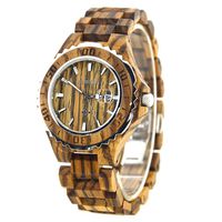 BEWELL Wooden Watches with Calendars Waterproof Quartz Chairs Round Table Light Weight Retro Fashionable Sandalwood Watch for Men (Zebra Wood, Man)