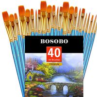 BOSOBO Pointed-Round Paint Brush, 4 Sets of 10 Pieces Fine Tip Nylon Hair Miniature Paint Brushes for Acrylic Oil Watercolor Gouache, Artist Face Nail Body, Paint by Numbers, Model Craft & Rock Art