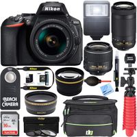 Nikon D5600 24.2MP DSLR Camera 18-55mm VR & 70-300mm ED Lens (Renewed) with 16GB Deluxe Bundle