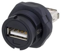 L-COM U2C00003 USB Adapter, USB Type A Receptacle, USB Type A Receptacle, USB 2.0, IP67, to Be Advised