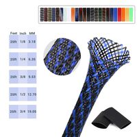 100ft Braided Cable Sleeve 1/8 inch Nylon Expandable Braided Cable Sleeving for TV, Audio, PC Cords, BlackBlue