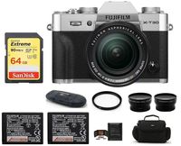 Fujifilm X-T30 Mirrorless Digital Camera with XF 18-55mm f/2.8-4 R LM OIS Zoom (Silver) Bundle, Includes: 64GB Extreme Memory Card, Spare NP-W126S Battery + Telephoto & Wide Angle Lenses + More