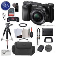 Sony Alpha a6100 Mirrorless Digital Camera with 16-50mm Lens + 32 GB Card + 50 Inch Tripod + Cleaning Kit + Gadget Bag