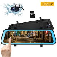 CAMONS 10 Inch Mirror Dash Cam, Dual Lens IPS Touch Screen Rear View Mirror Camera with 1080P 170° Front and 150° Night Vision Waterproof Backup Camera with LDWS, WDR, G-Sensor(32GB SD Card Included)