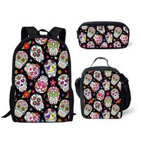 ELEQIN Sugar Skull Womens Backpack Lightweight Cartoon Designs Teen Girls School Bags Kids Bookbags Set 3 in 1