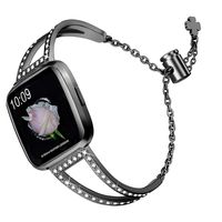 bayite Bling Bands Compatible with Fitbit Versa/Versa 2 Band for Women, Stainless Steel Metal Jewelry Bracelet Bangle Wristband, Black