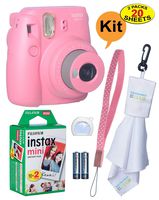 Fujifilm Instax Mini 9 Instant Film Camera + 20 Sheets of Instant Film + Lens Cleaning Cloth + Close-Up Selfie Lens + Wrist Strap | Batteries Included - Pink