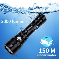 Diving Flashlight, Waterproof Scuba Diving Light 18650 with Cree XHP35 HD LED 5300K 4 Modes 2000 Lumens Underwater150m/164yard with Battery