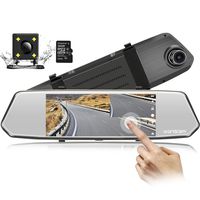 7-Inch Touch Screen Backup Camera Mirror Dash Cam 1080P Front and Rear Dual Lens with Waterproof Rearview Reversing Camera(Free 16GB SD Card)