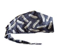 Women's Front Fold Tie Back Scrub Cap Surgical Cap Navy Flowers (Woman Grey Feathers)