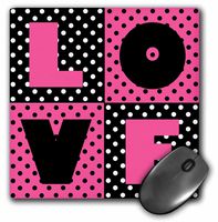3dRose LLC 8 x 8 x 0.25 Inches Mouse Pad, Love Black/Pink Polka Dots (mp_35557_1)