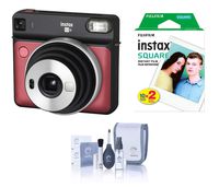 Fujifilm Instax Square SQ6 - Instant Film Camera - Ruby Red, Bundle Instax Square Instant Film, Twin Pack, White Frame (20 Exposures) + ProOPTIC Cleaning Kit