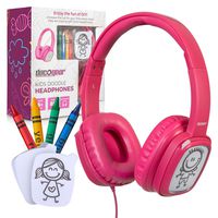 Deco Gear Kids Doodle Coloring Headphones Over-Ear Foldable with Children's Safe Ears Volume Limiter Includes Bonus Crayons (Pink)