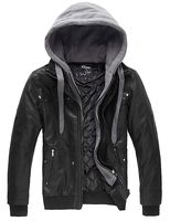 Wantdo Men's Leather Jacket with Removable Hood US X-Large Black(Heavy)