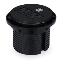 Desktop Power Grommet Hub 2 Power Socket & Dual USB Ports For Office Desk Grommet Outlet Table Recessed Power Outlet Durable Plastic Top (Black) with 5.9 FT Power Cord