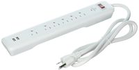 Globe Electric 77834 6-Outlet Surge Protector Power Strip, 2 USB Ports, 900 Joules Surge Protection, Grounded, 4ft Cord, Circuit Breaker Switch, White Finish