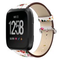 KisFace Fitbit Versa Replacement Leather Bands, Fitbit Accessories Wristbands Flower Print Series Strap for Fitbit Versa(Red Flower/White)