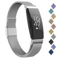 POY Compatible with Fitbit Inspire Hr Bands, Stainless Steel Replacement for Fitbit Inspire and Ace 2 Metal Loop Bracelet Sweatproof Wristbands for Women Men Silver Large