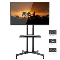 1home Rolling TV Cart Mobile TV Stand with Wheels for 32 to 65 inch LCD LED Plasma Flat Panel Screen Height Adjustable, Black