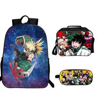 Qushy My Hero Academia Backpack Lunch Box Pencil Case Outdoor School Package (B)