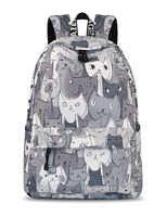 Yanaier Teenage Backpacks For Girls Waterproof Canvas Print Cute Backpack Casual Daypack Lightweight SchoolBags Women Grey Cat
