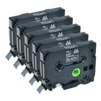 KCMYTONER Compatible for Brother P-Touch Label Tape White on Black, TZe335 TZ-335 Laminated Tapes 12mm for PT-200 PT-D210 PTD400AD PT-H100 PTD600 PT-P700 PT-2030 Label Maker, 1/2inch x 26.2ft, 5 Pack