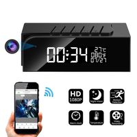 Hidden Camera Alarm Clock Spy Camera WiFi Cameras Wireless Mini Nanny Cam Motion Detection Home Surveillance Security Super Night Vision Temperature Display (B)