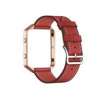 Cailin Compatible for Fitbit Blaze Bands with Frame，Genuine Leather Band with Metal Frame for Fit bit Blaze Smartwatch (RED, M)
