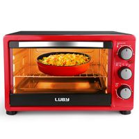 Luby 6-Slice Convection Toaster Oven with Timer-Toast Broil Settings, Includes Baking Pan,Rack and Crumb Tray, Stainless Steel/Red