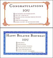 Quiplip belated Birthdays + IOU Congrats (6) Greeting Cards