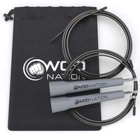 WOD Nation Speed Jump Rope - Blazing Fast Rope for Endurance training for Sports like Cross Fitness, Boxing, MMA, Martial Arts or Just Staying Fit - Fully Adjustable to Fit Men, Women and Children - GREY