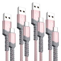 USB Type C Cable,JSAUX 4-Pack(10ft+6.6ft+3.3ft+1ft) USB-C to USB A Fast Charger Nylon Braided Cord Compatible with Samsung Galaxy S10 S9 S8 Plus Note 10 9 8,Moto Z,LG V20 G6 G5,Switch and More(Pink)