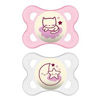 MAM Night Pacifiers (2 Pack, 1 Sterilizing Pacifier Case), MAM Pacifiers 0-6 Months, Best Pacifier for Breastfed Babies, Glow in the Dark Pacifier